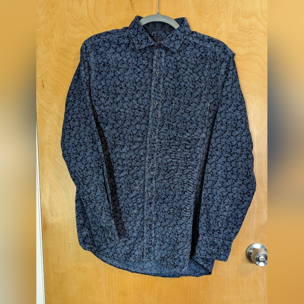 Johnston& Murphy Shirt Mens Medium Blue Paisley Velvet Flip Cuff Button Up Long
